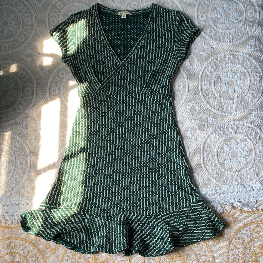 Miami Green and White Peplum Mini Dress - Picture 1 of 7
